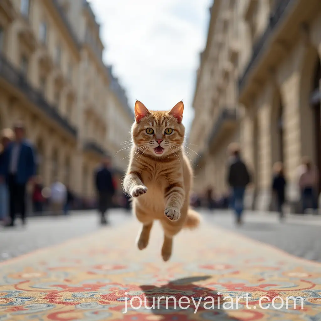 Cat-Flying-on-Carpet-Over-Paris-Skyline-in-Daylight