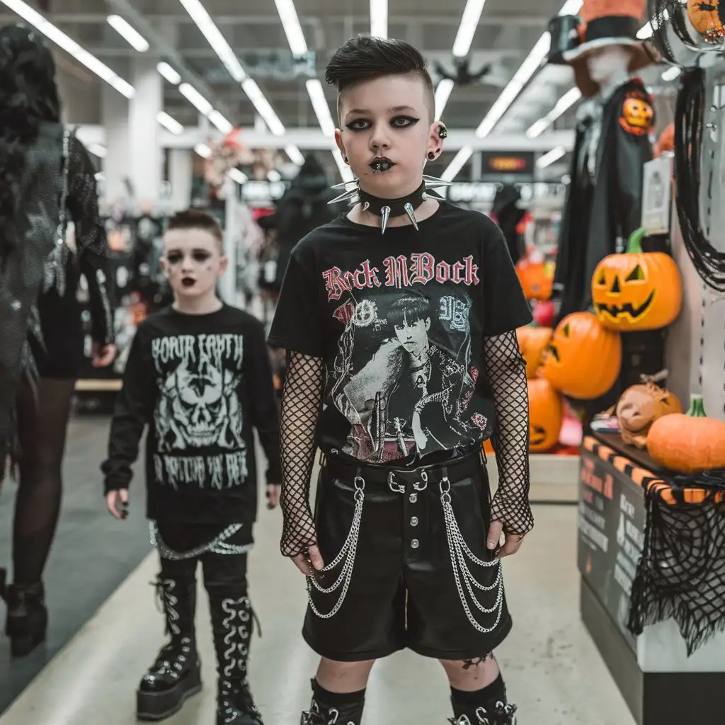 Gothic-Family-Shopping-at-Hot-Topic-with-Halloween-Decorations