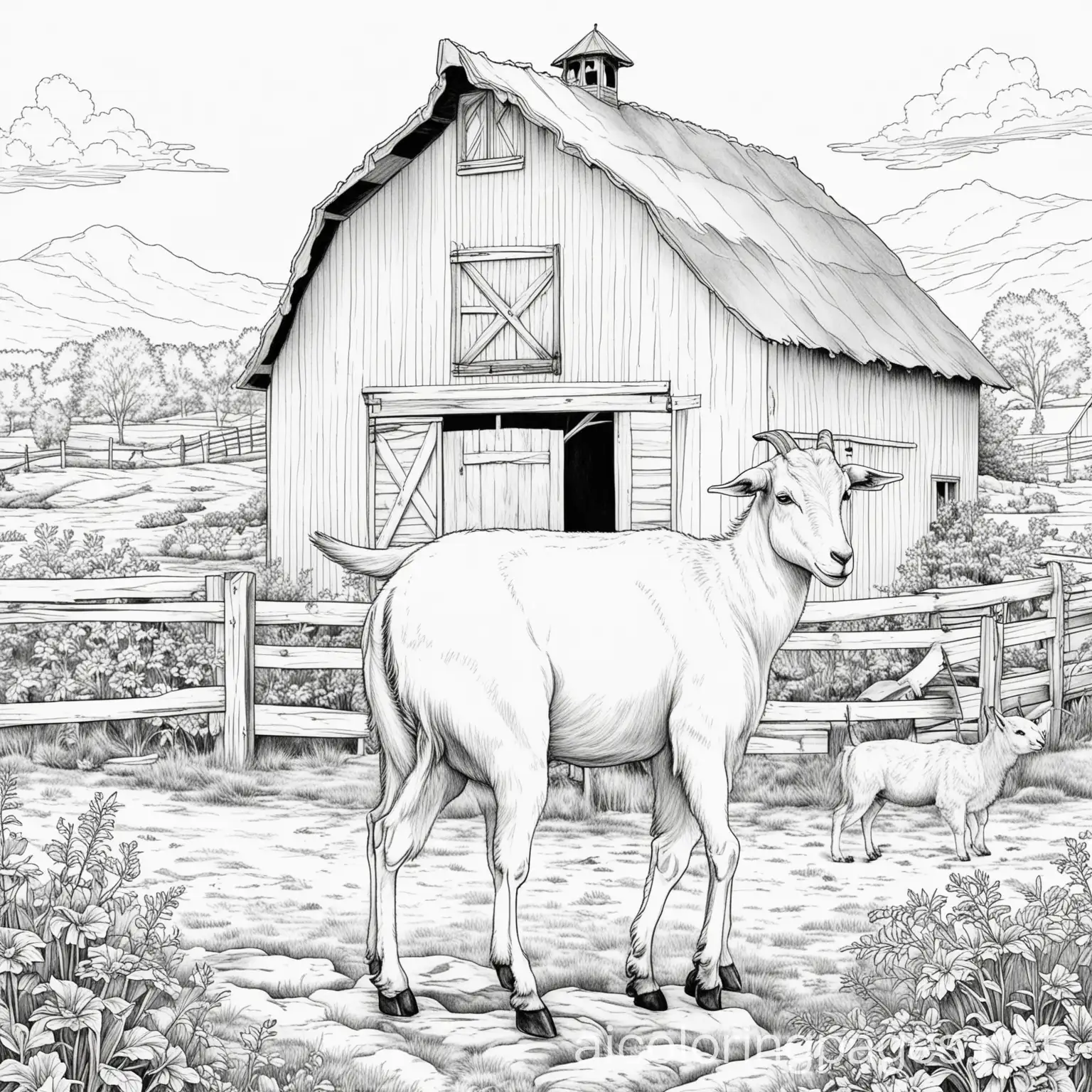 Playful-Goat-in-a-Barn-Coloring-Page-for-Kids