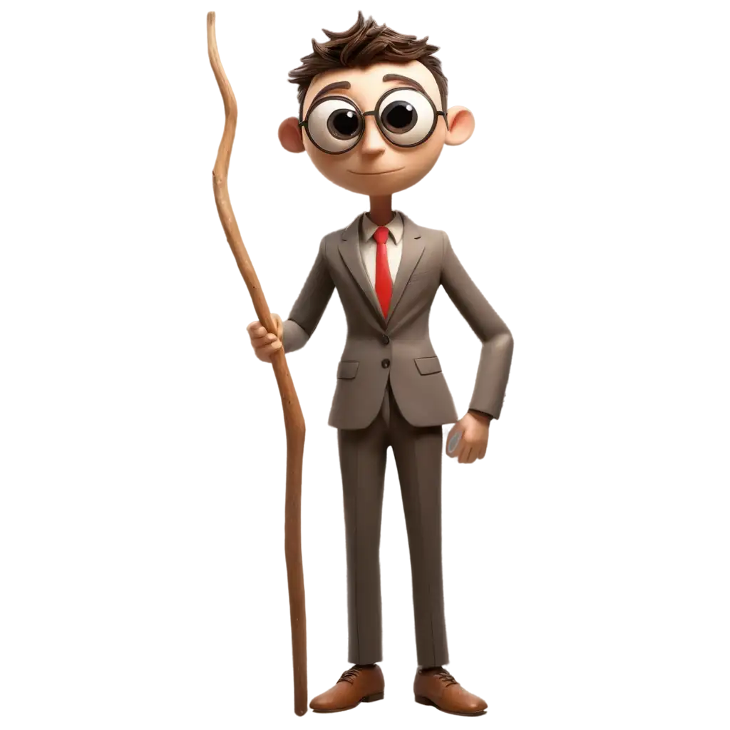 CartoonPNG-Image-SEO-Scenarios-Character-PNG-with-Wooden-Stick-and-Wooden-Suit-Big-Eyes-Cylindrical-Body
