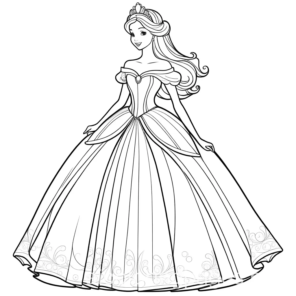 Beautiful-Princess-in-a-Ball-Gown-Coloring-Page-for-Kids