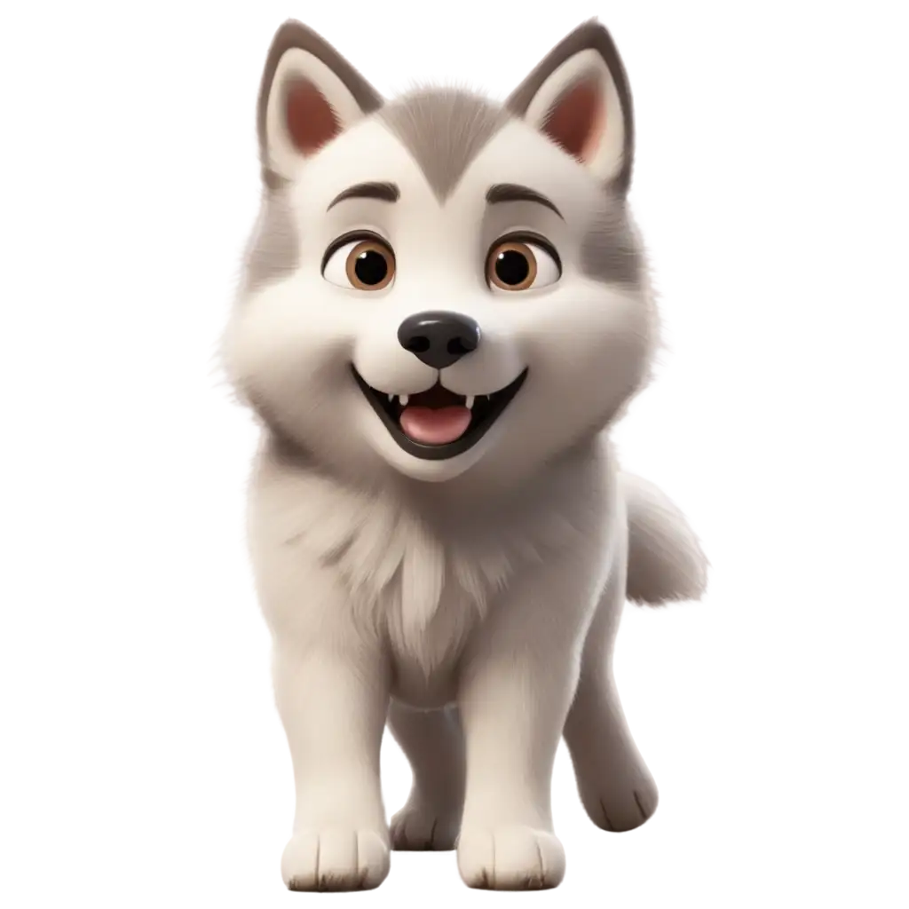 Cute-Smiling-Animated-Siberian-Wolf-PNG-with-Pixarstyle-Big-Eyes-Emerging-from-a-Hole