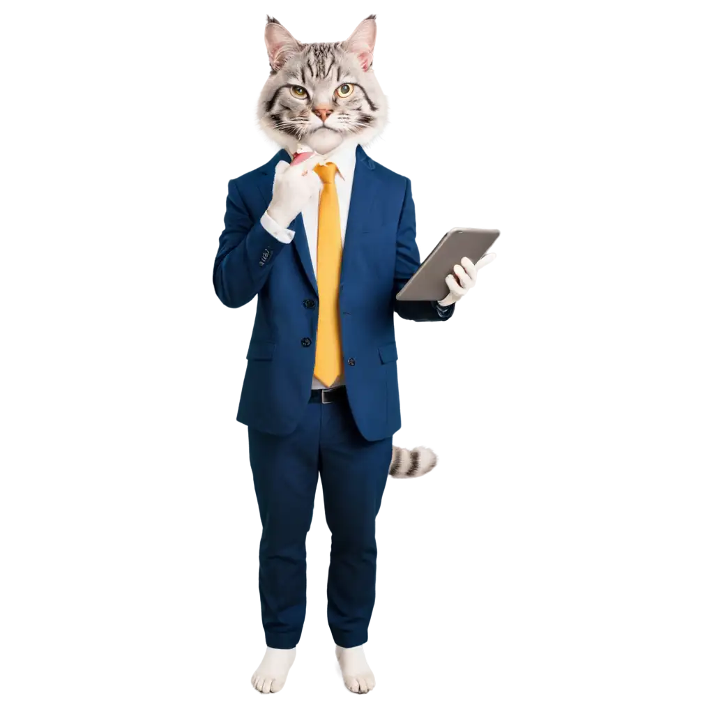 Friendly-Big-Cat-Cafe-Administrator-PNG-Image-Holding-a-Phone-Perfect-for-Digital-Art-and-Branding