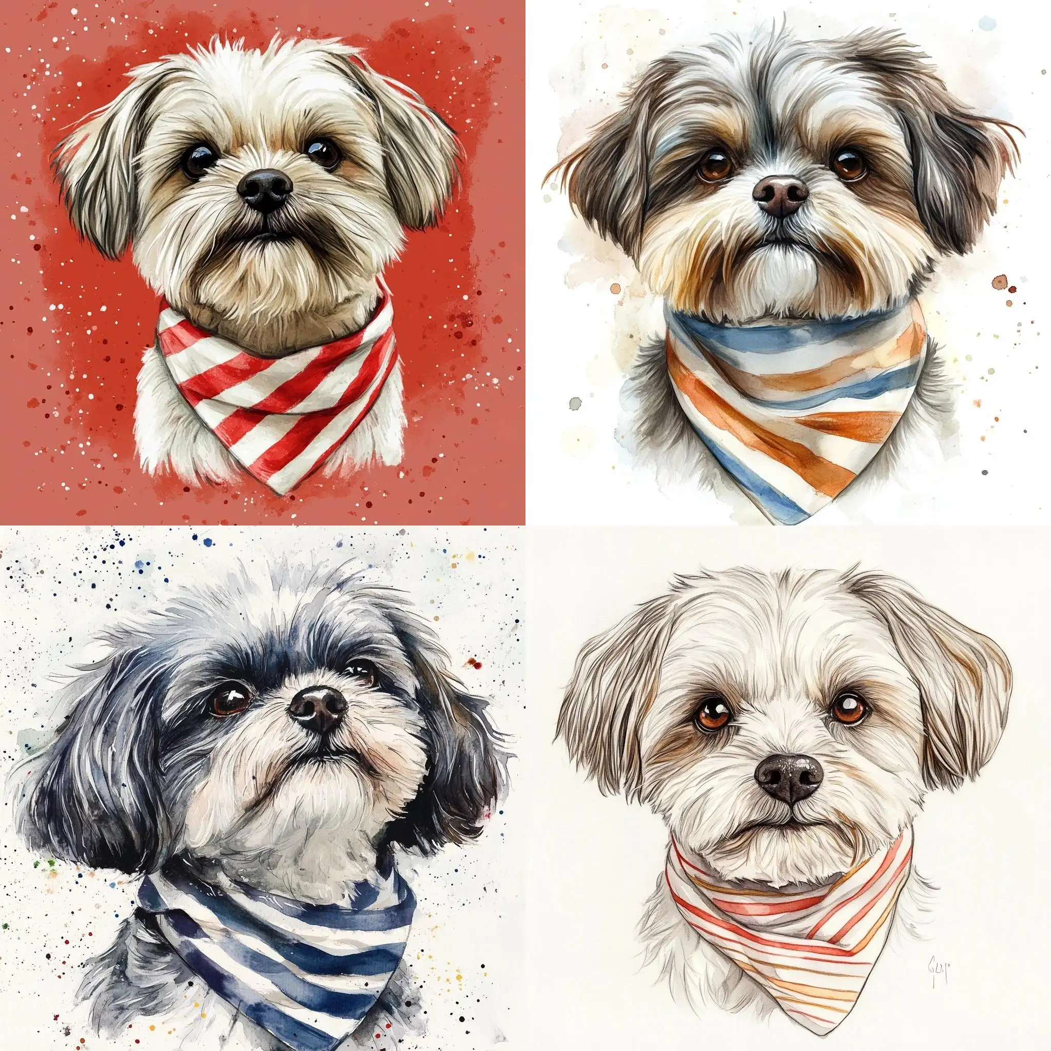 Shih-Tzu-Dog-with-Striped-Bandana-in-Watercolor-Style