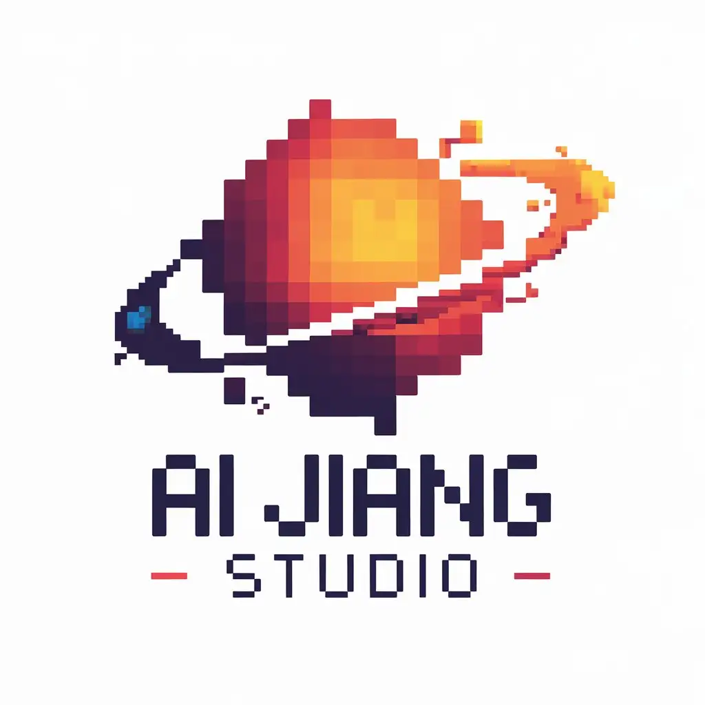 a vector logo design,with the text "AI JIANG STUDIO", main symbol:Pixel art, animation, universe,Moderate,be used in Entertainment industry,clear background