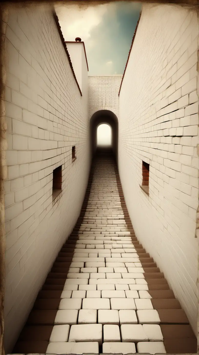 Ethereal White Passage Leading to Brown Staircase