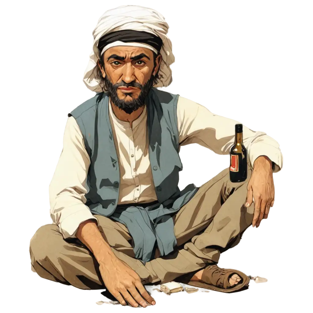 Madman-in-Tattered-Middle-Eastern-Clothes-with-Liquor-Bottle-PNG-Image-for-Evocative-Visual-Storytelling