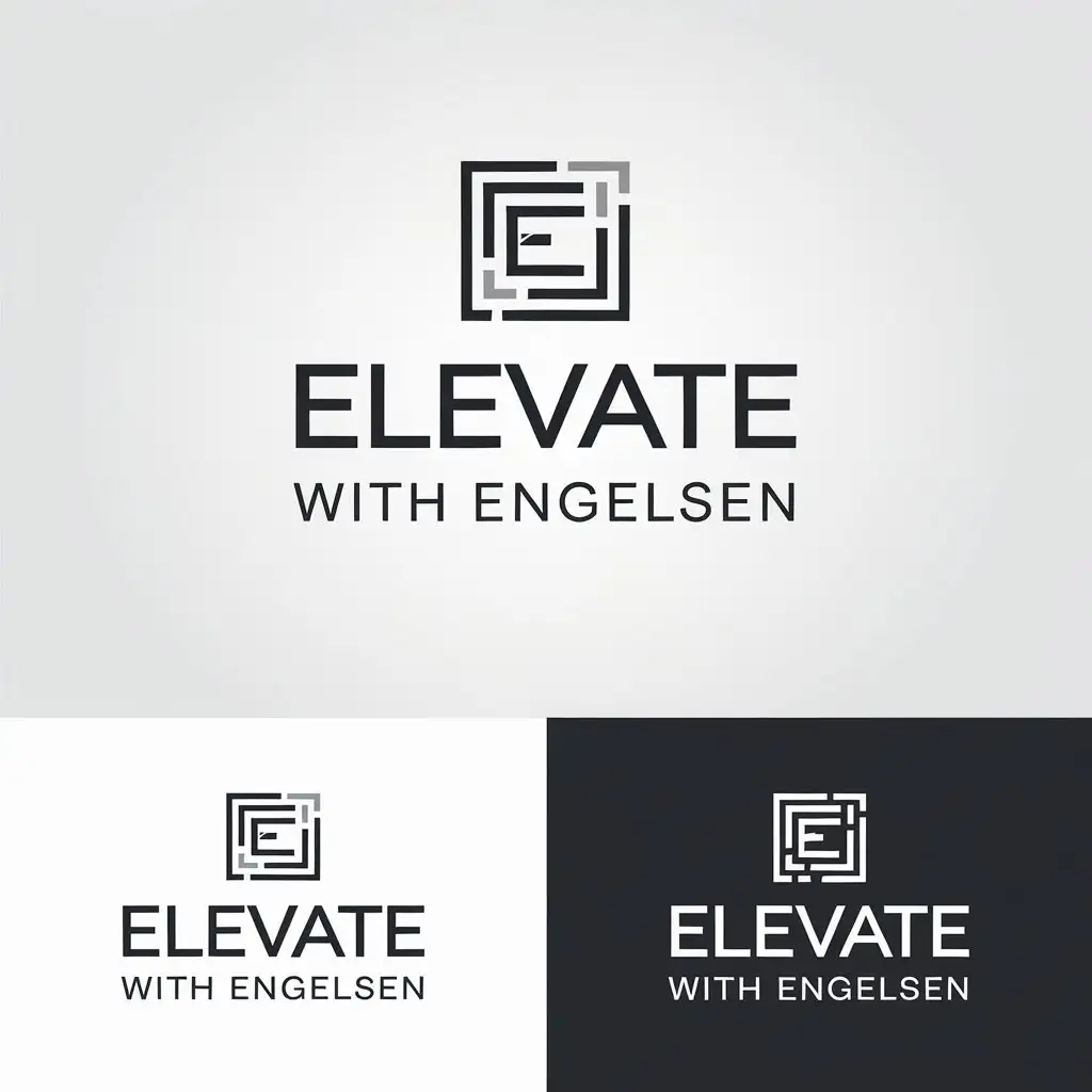 LOGO Design for Elevate with Engelsen Minimalistic Black and White with Picture Frame Elements and Modern Typography