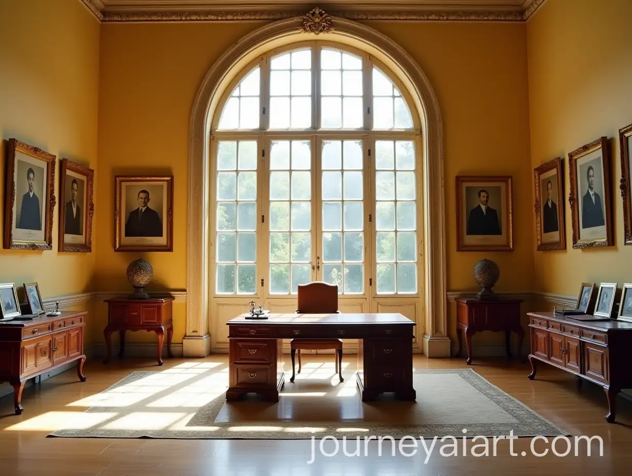 Neoclassical-European-Palace-Interior-with-Antique-Writing-Desk-and-Thai-Family-Photographs
