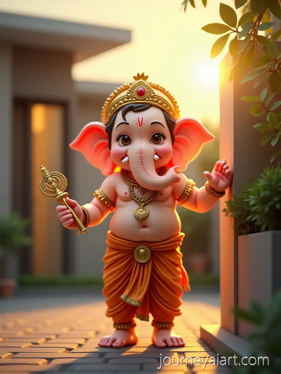Bal-Ganesh-Blessing-New-Home-withBal-Ganesh-new-home-Golden-Key-in-Front-of-Modern-House