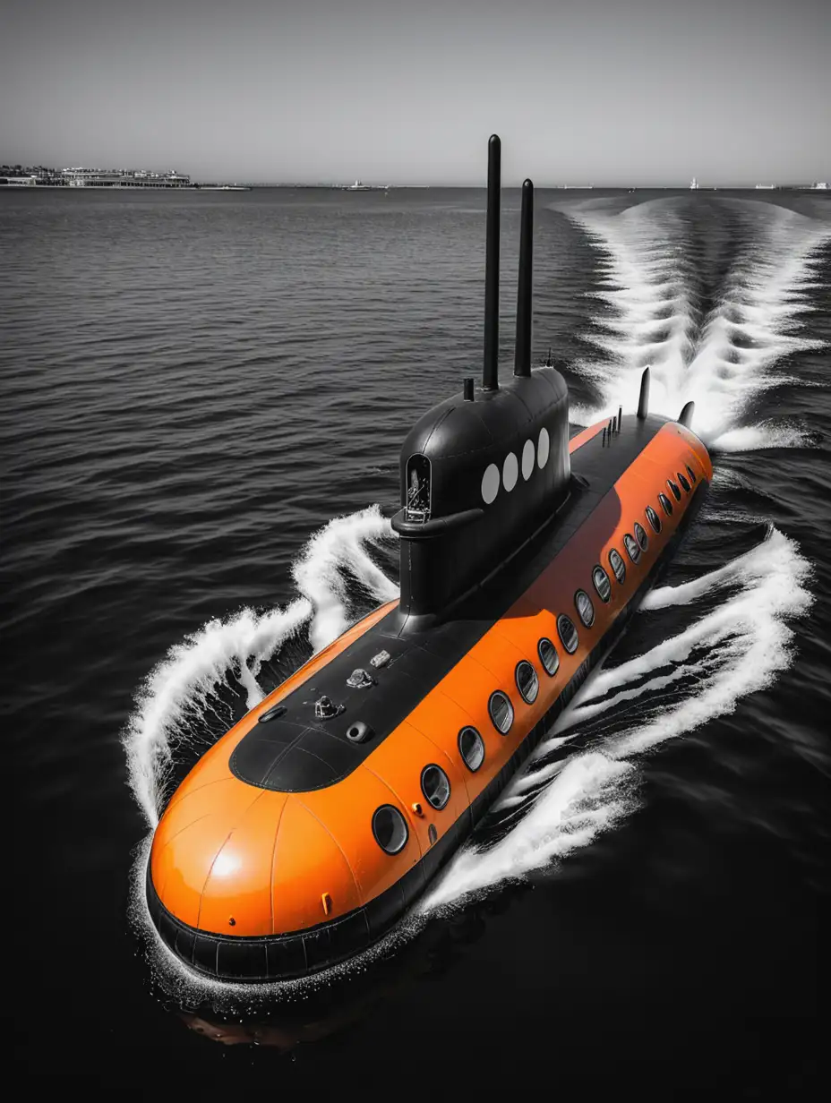 Submarine in Orange and Black Colors Floating in Water