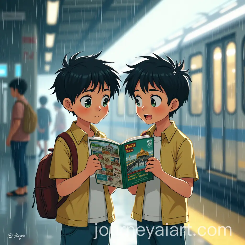 Two-Japanese-Boys-Dreaming-of-India-at-Tokyo-Train-Station-in-the-Rain