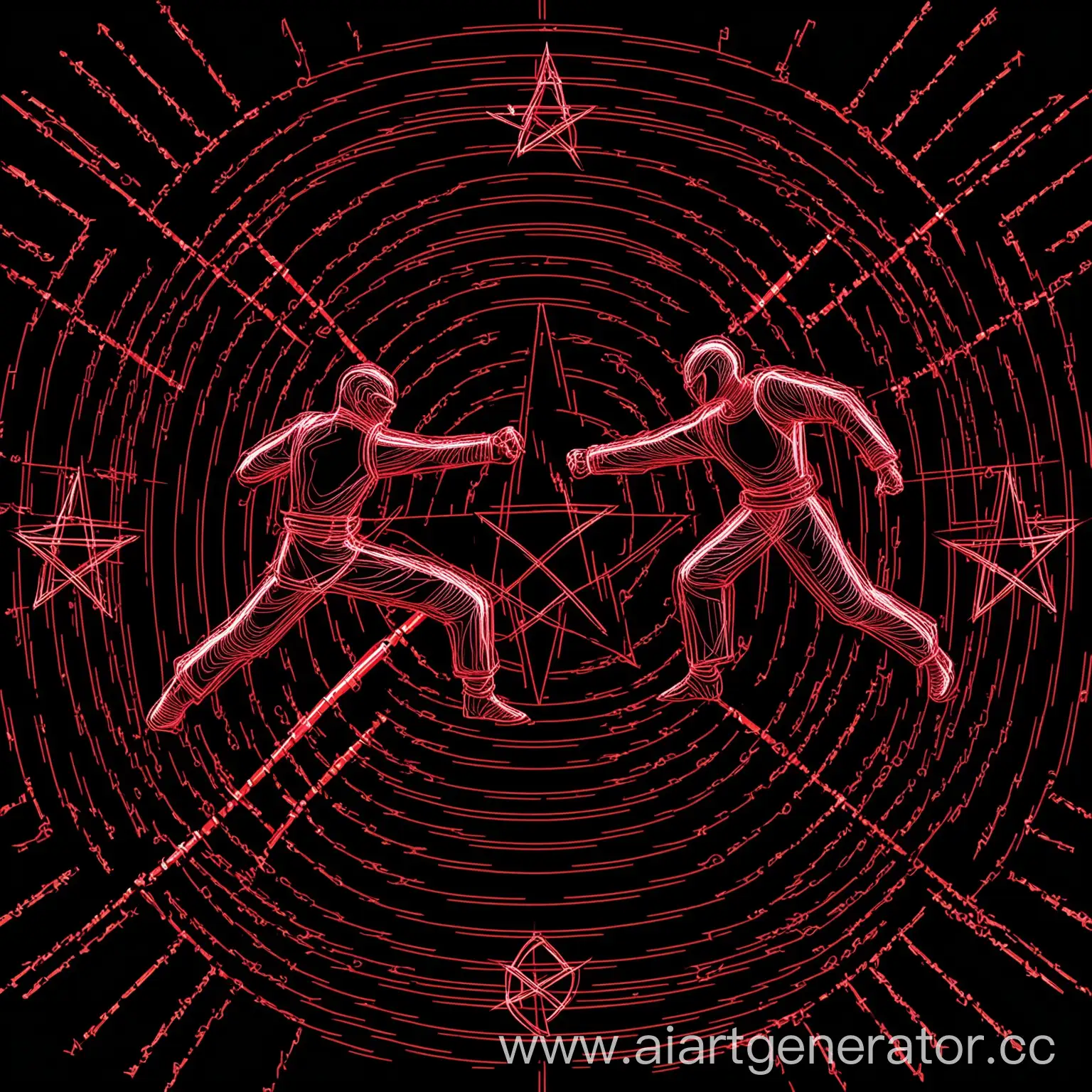 Futuristic-Black-and-Red-HandtoHand-Combat-with-Magical-Pentagram