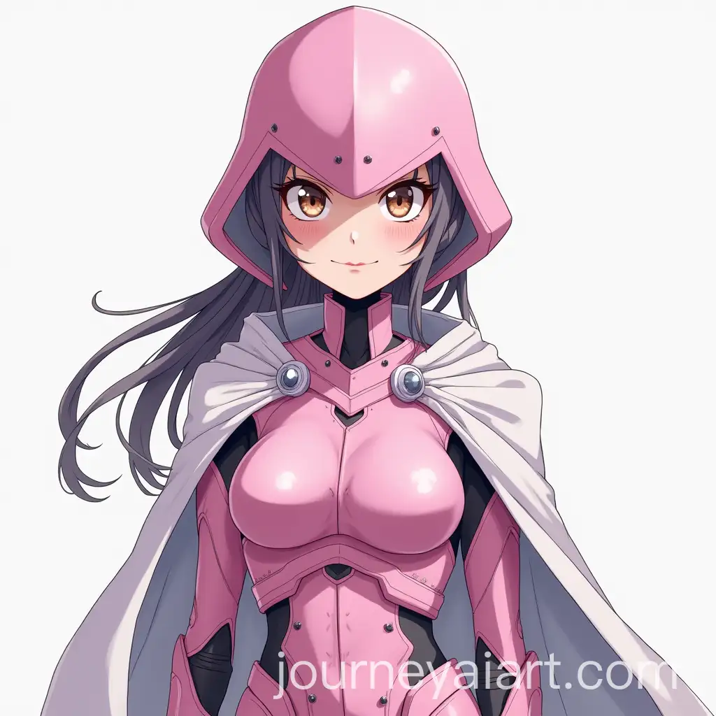 Woman-in-Pink-Robotic-Armor-with-White-Cape-in-Anime-Style