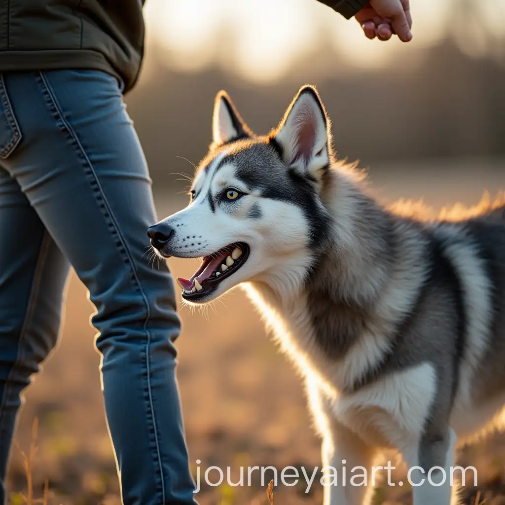 AI-Art-Prompt-ExpansionHusky-Playfully-Biting-a-Mans-Leg-in-an-Outdoor-Setting