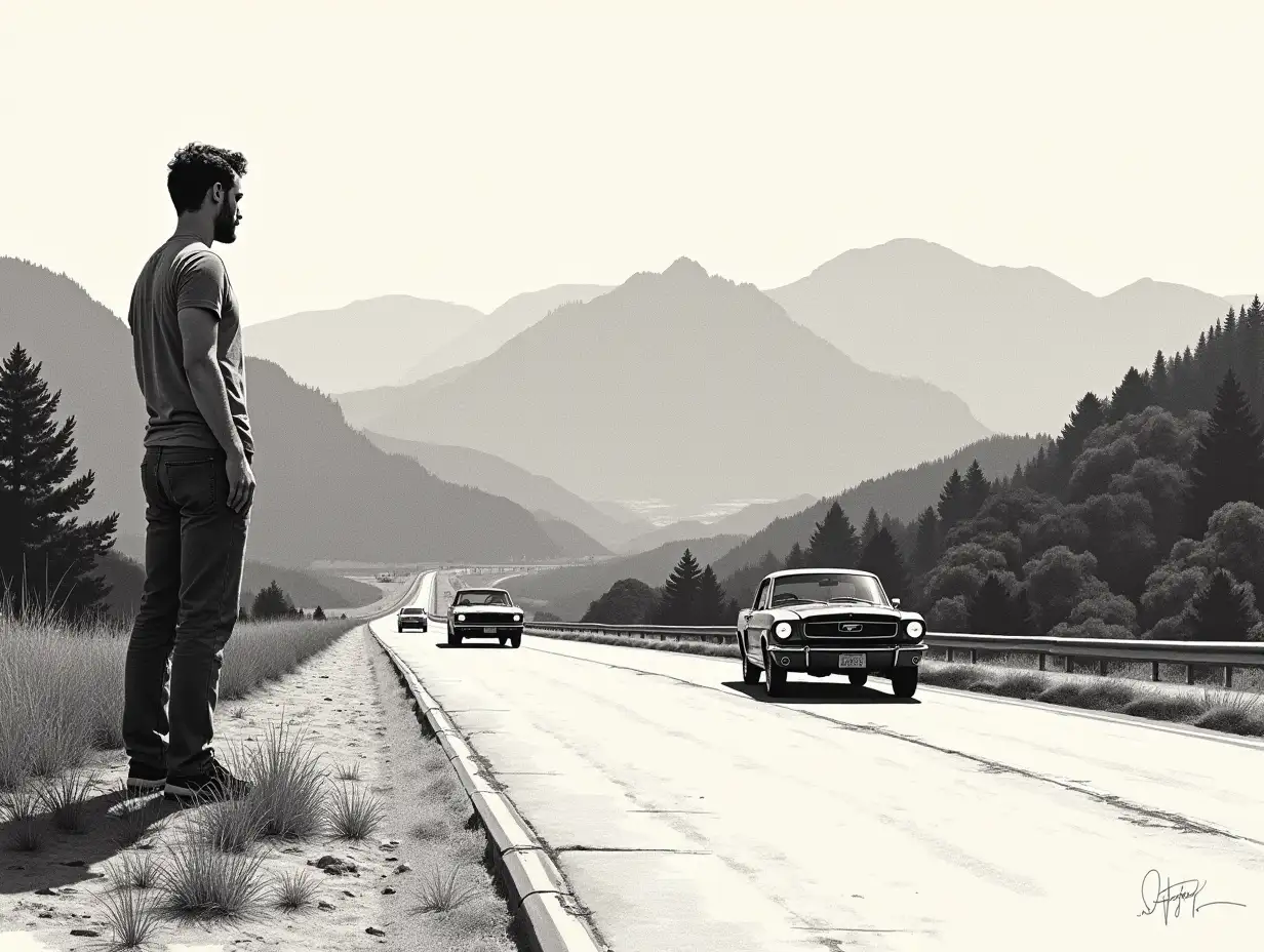 1970s-California-Highway-Scene-with-Man-in-Silhouette-and-Santa-Cruz-Mountains