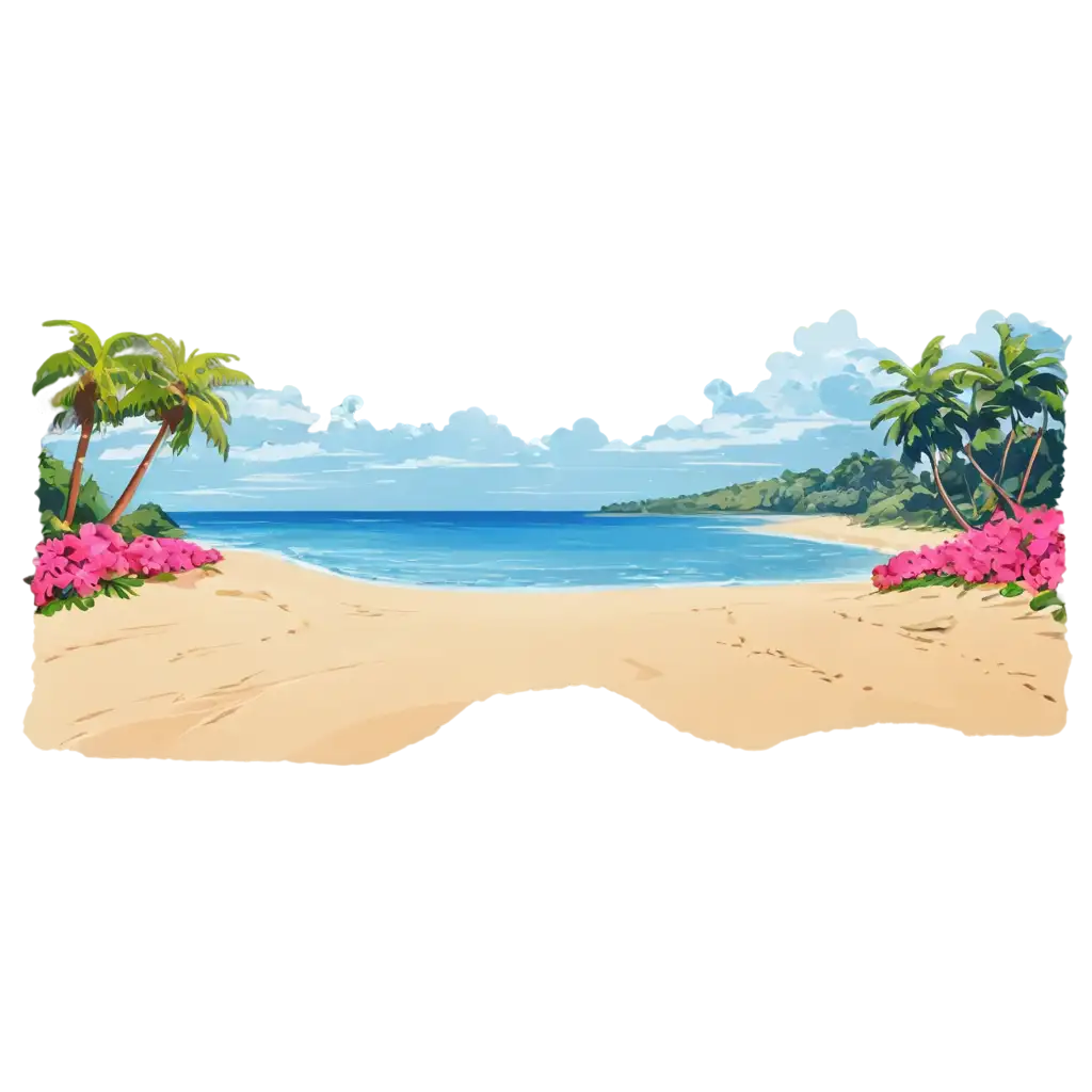 Vibrant-Beach-Landscape-with-Flowers-and-Trees-in-Artistic-Lilo-and-Stitch-Style-PNG-Image