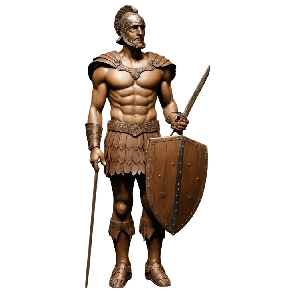 Create-a-PNG-Image-of-a-Wooden-Statue-of-a-Roman-Gladiator-in-Rustic-Style