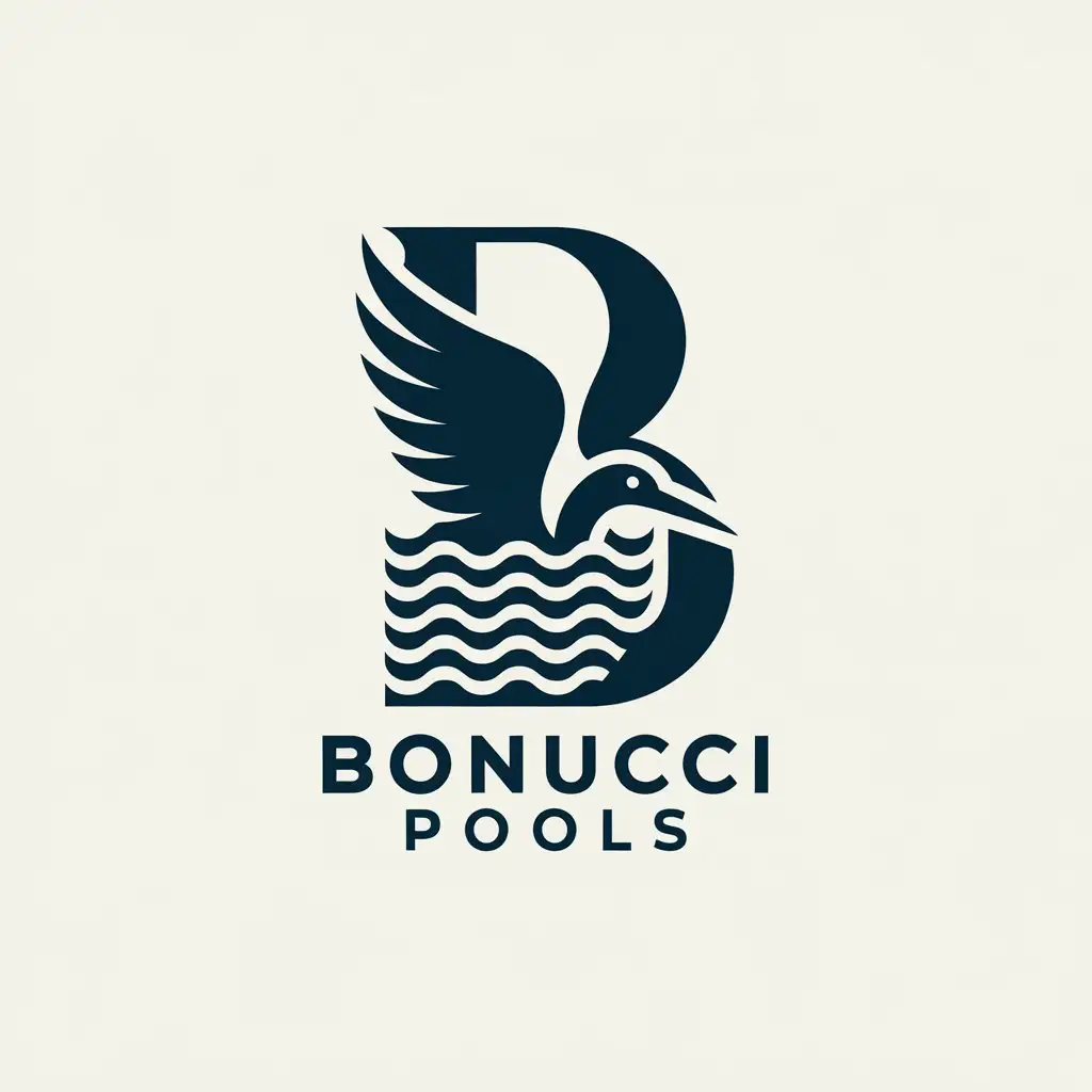 LOGO Design for Bonucci Pools Abstract Wave or Seabird Symbol with Luxury Pool Theme