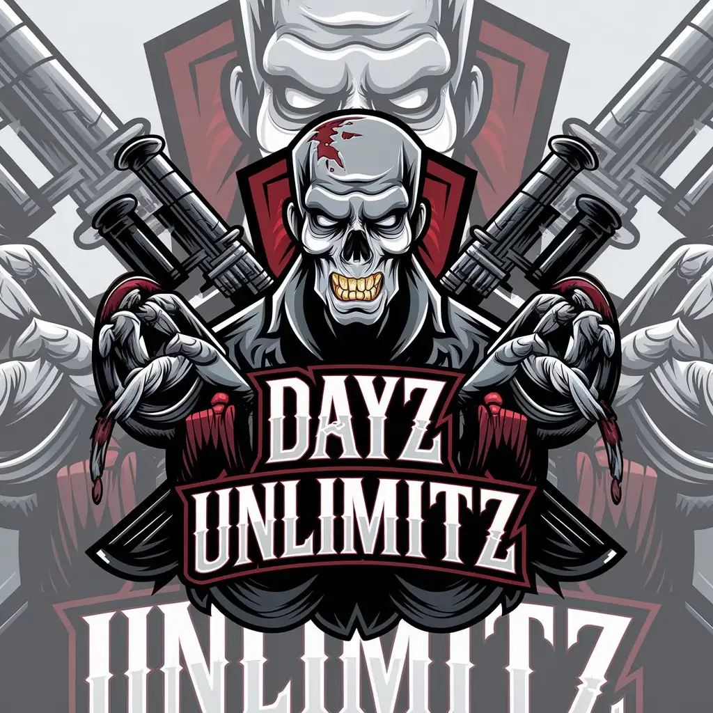 a vector logo design,with the text "dayz unlimitz", main symbol:zombie,complex,be used in Automotive industry,clear background