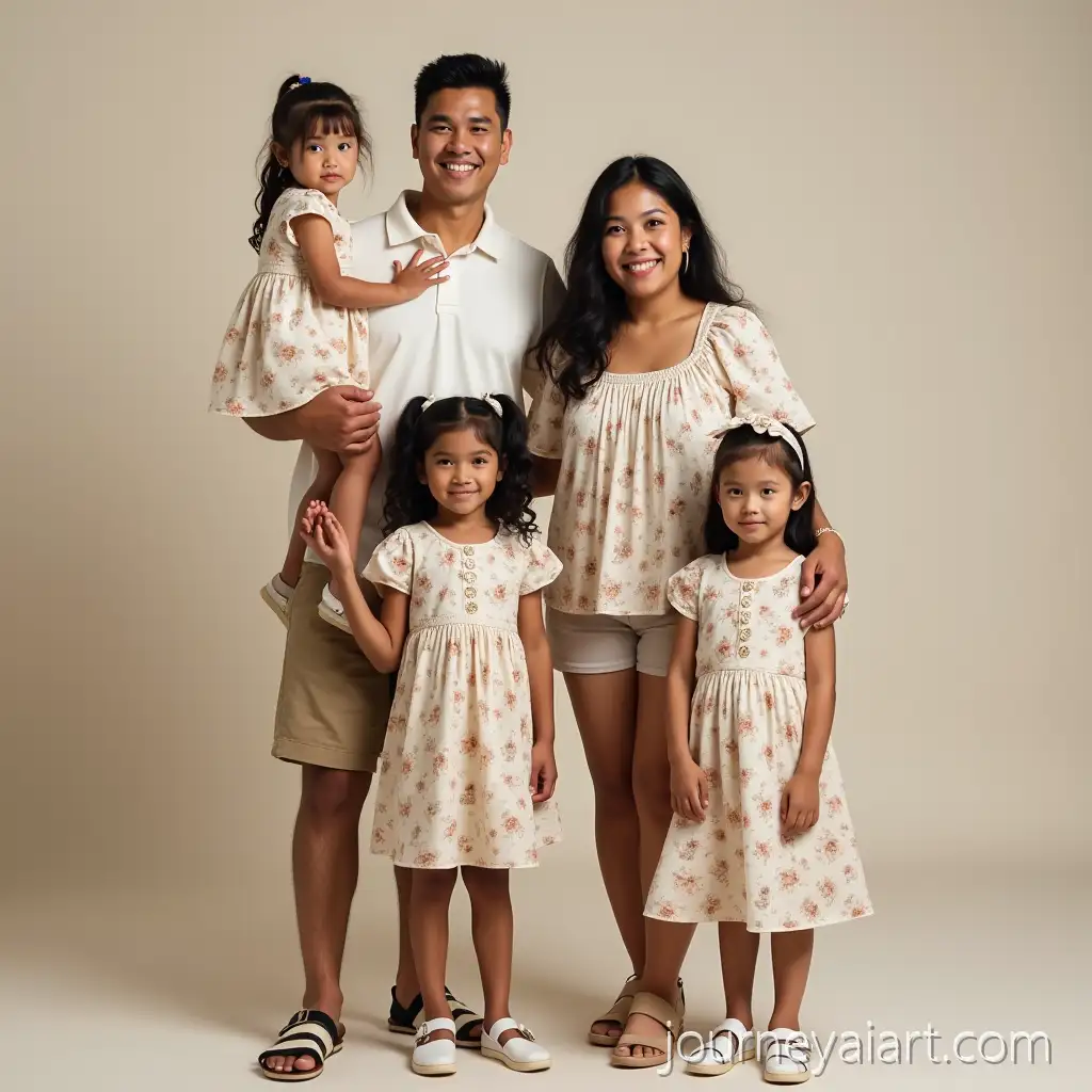 Filipino-Family-Portrait-with-Parents-and-Four-ChildrenFilipino-family-portrait-in-Coordinated-Outfits