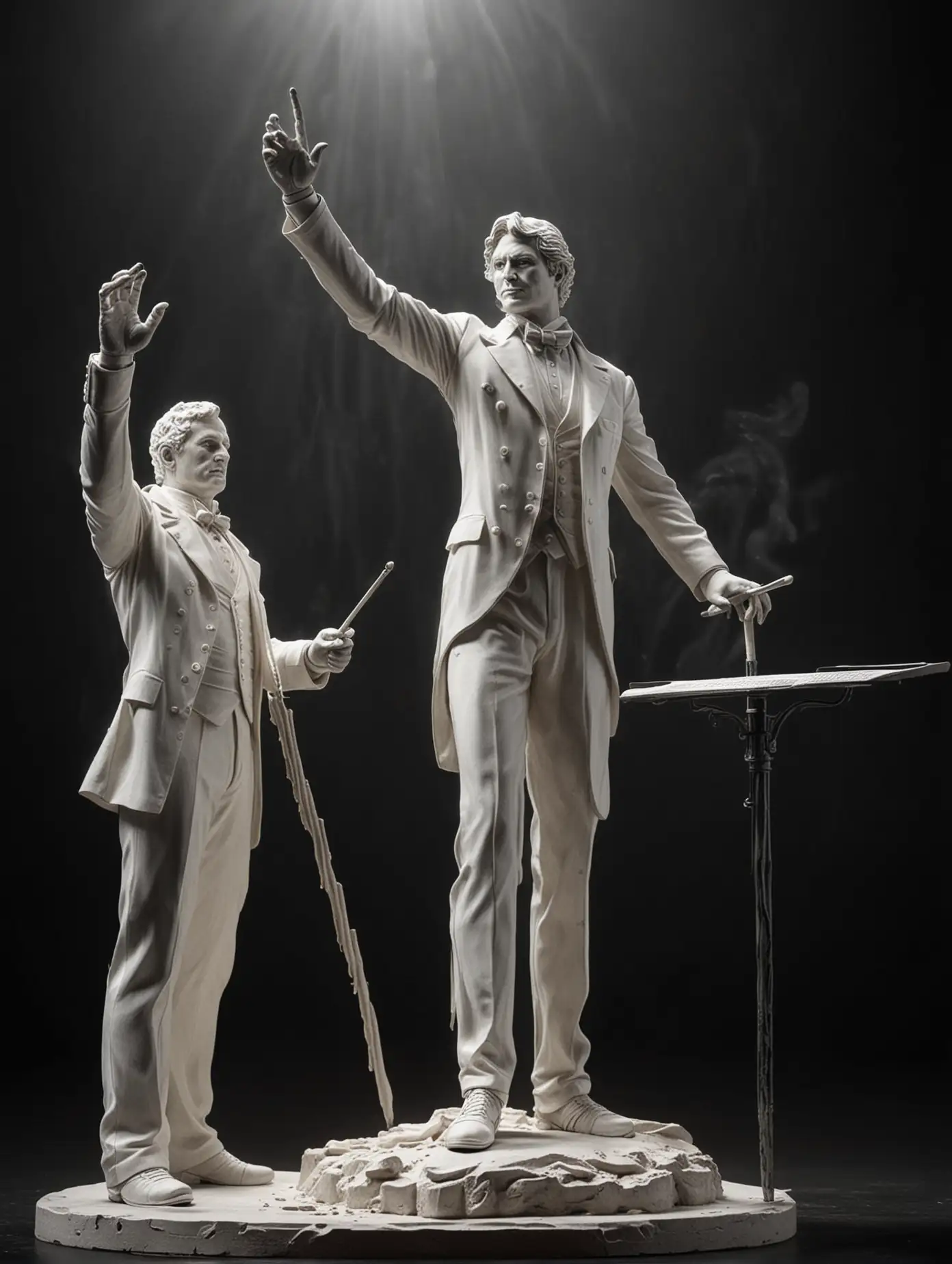 Statue of Orchestra Conductor Directing with Baton in Spotlight