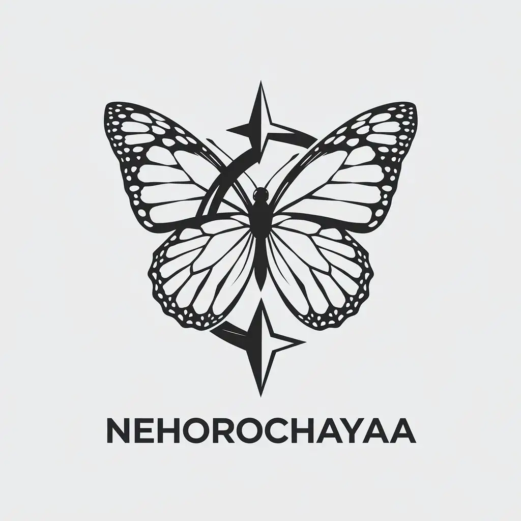 a vector logo design,with the text "nehoroshayaa", main symbol:Butterflies thorns,Minimalistic,clear background