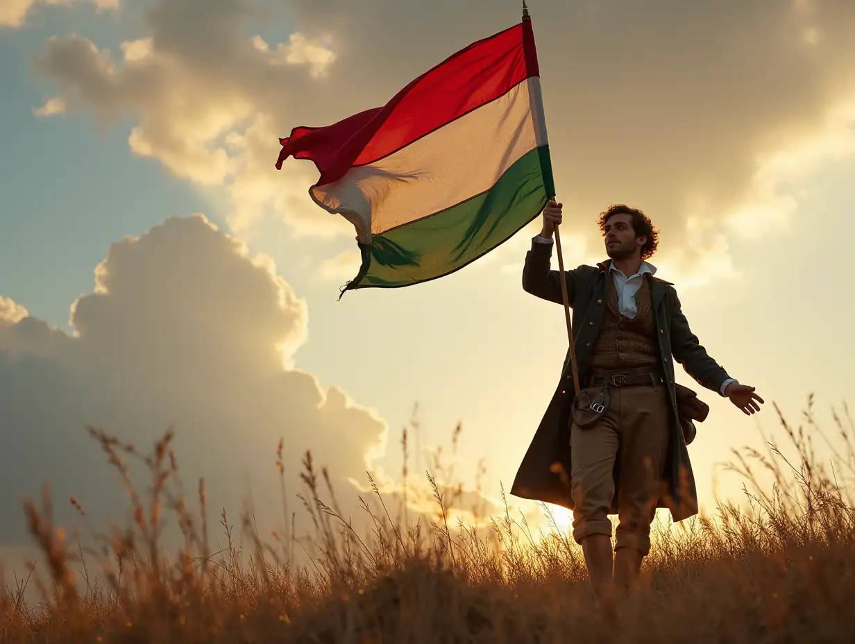 Young Revolutionary Proudly Waving a Red White and Green Flag