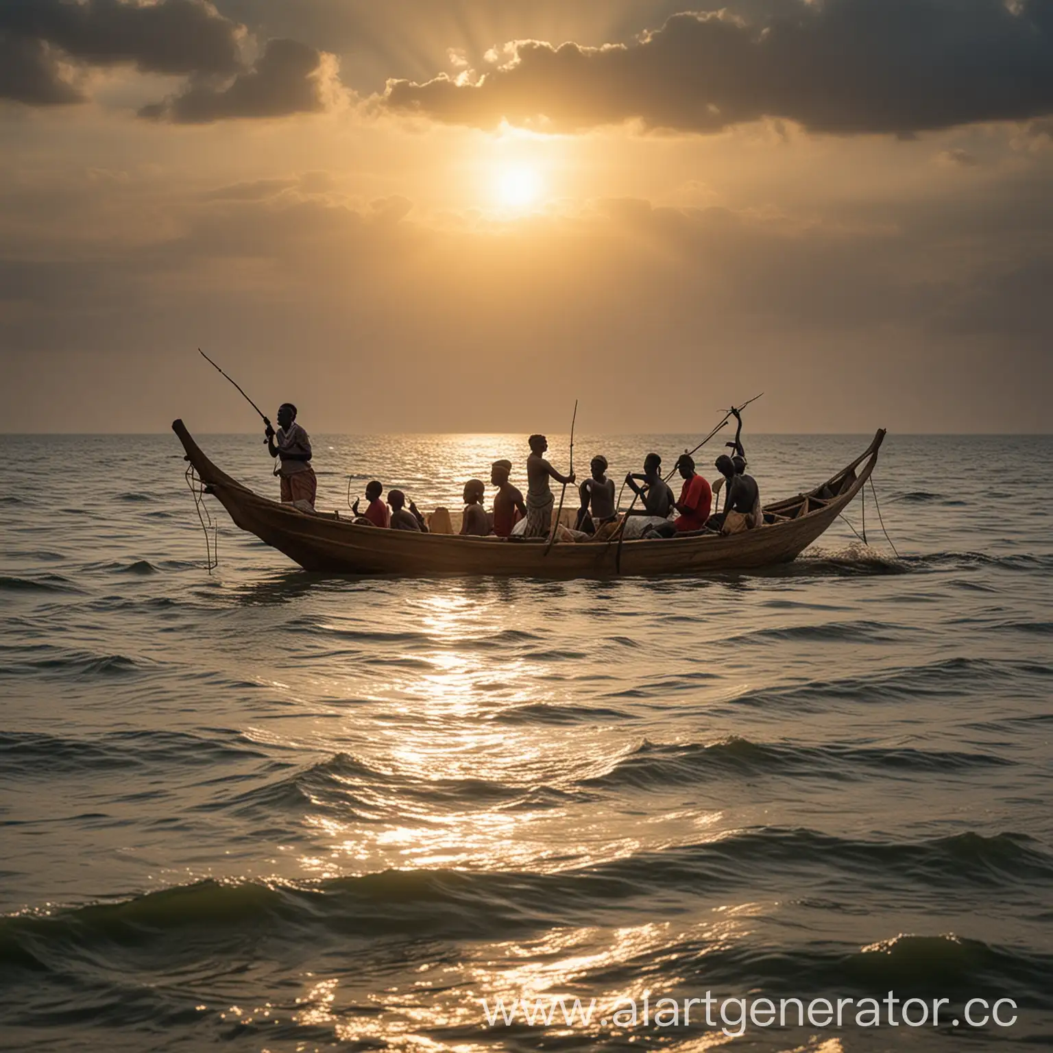 African-Fishermen-Sailing-in-a-Traditional-Boat-to-Catch-Fish