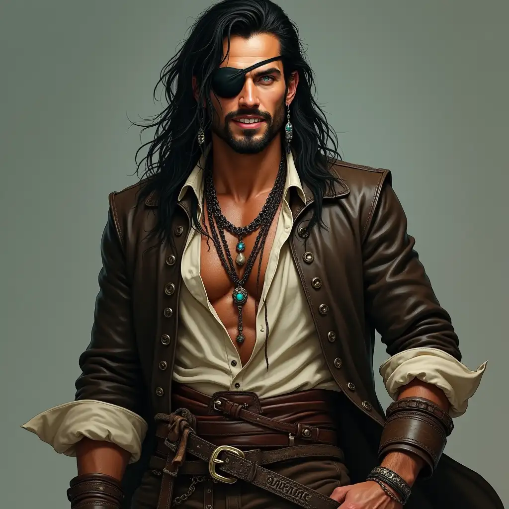 Ruggedly Handsome Pirate with Turquoise Eye and Eye Patch