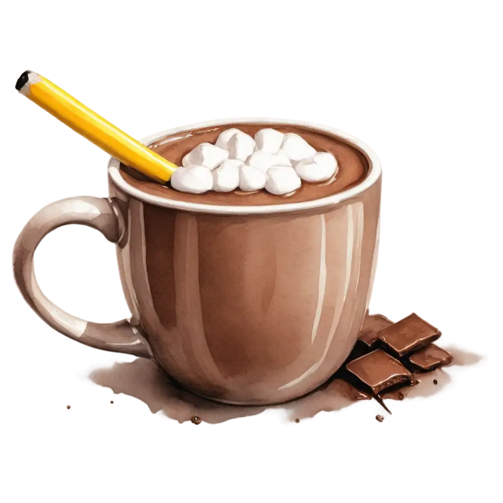 PNG-Image-of-a-Cup-of-Hot-Chocolate-with-a-Pencil-for-Creative-and-Cozy-Designs