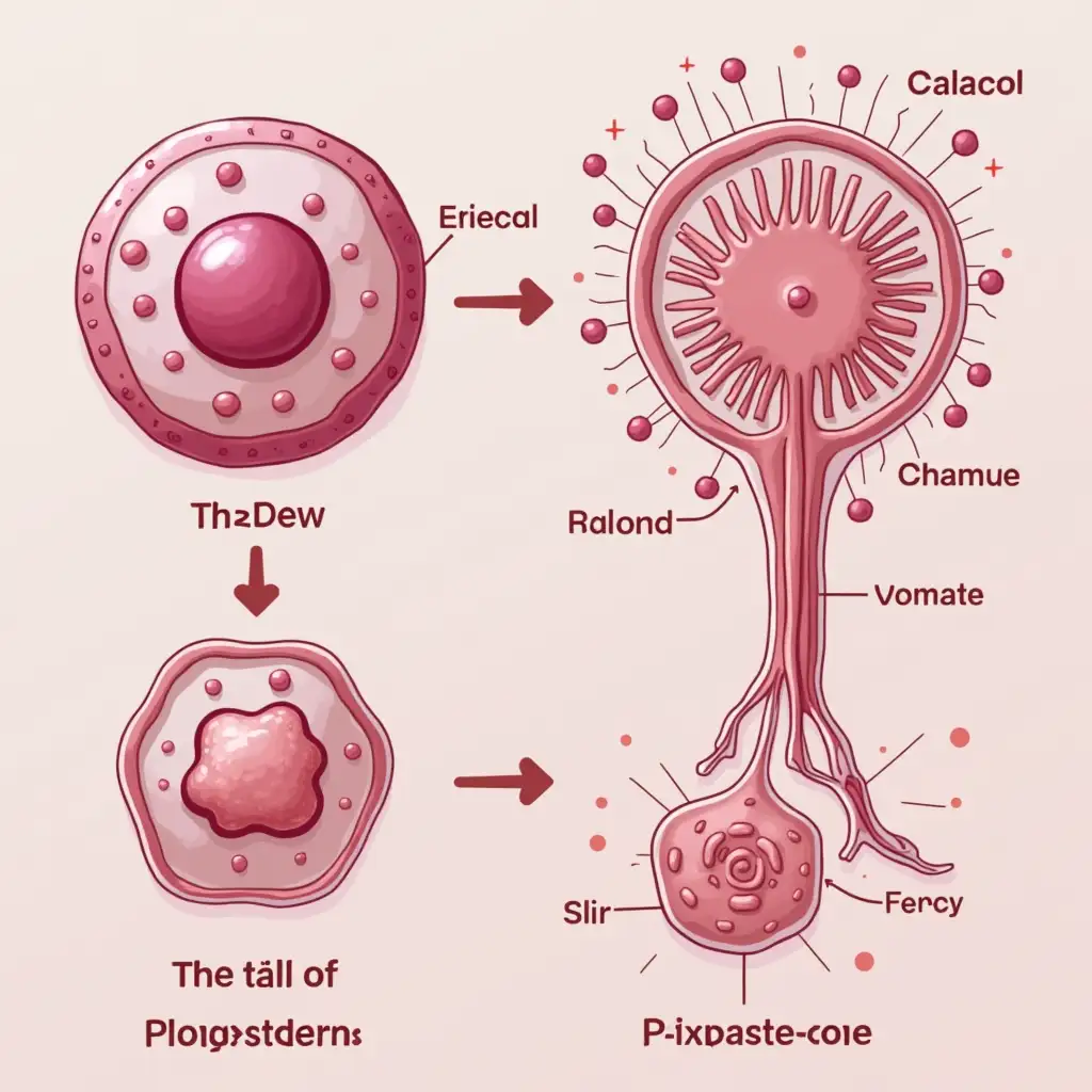 Illustrations of Th2 cells and the effect of progesterone, without words, just realistic illustration