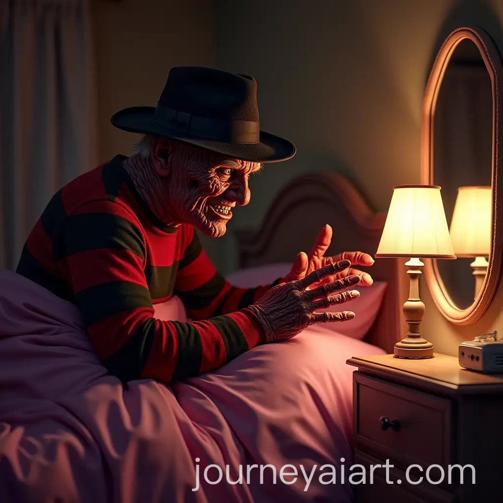Freddy-Krueger-Turning-Off-His-Vanity-Lamp-in-a-Dark-Bedroom