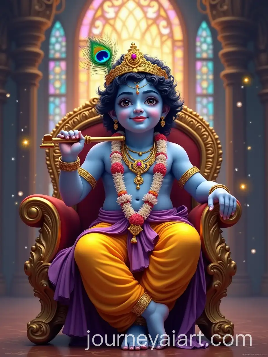 Divine-Lord-Krishna-on-Ornate-Throne-with-Flute-and-Radiant-Aura