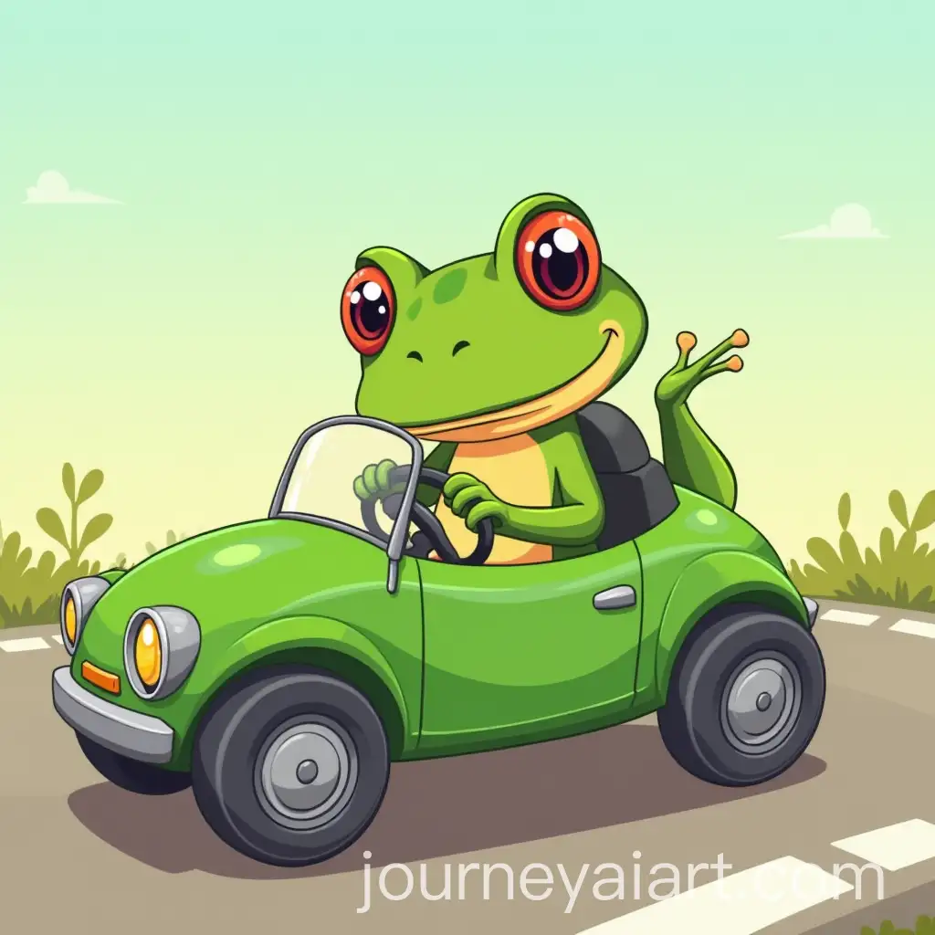 AI-Art-Prompt-ExpansionCartoon-Green-Frog-Driving-a-Car-in-Vector-Art-Style