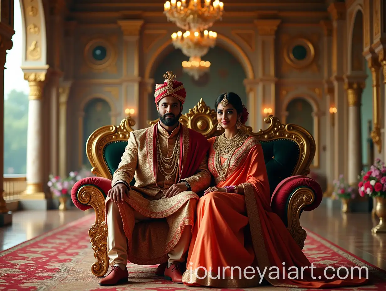 Indian-King-and-Queen-on-Regal-Throne-in-Majestic-Palace