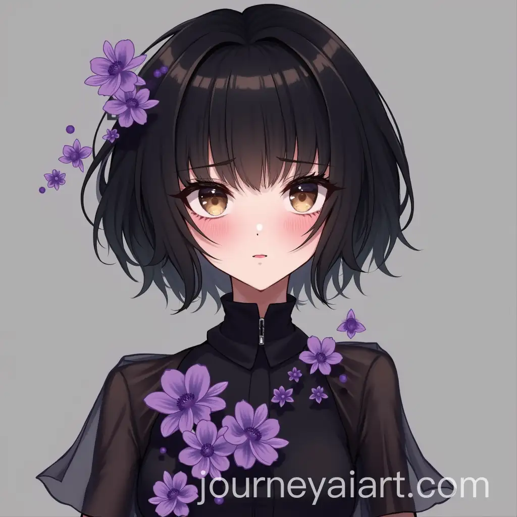 Woman-in-Black-Dress-with-Purple-Flowers-and-Bold-Makeup