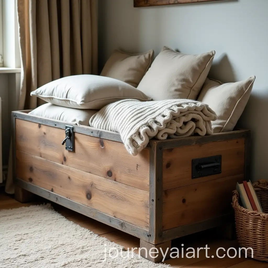 Vintage-Wooden-Storage-Chest-with-Handmade-Blankets-and-Retro-Decor