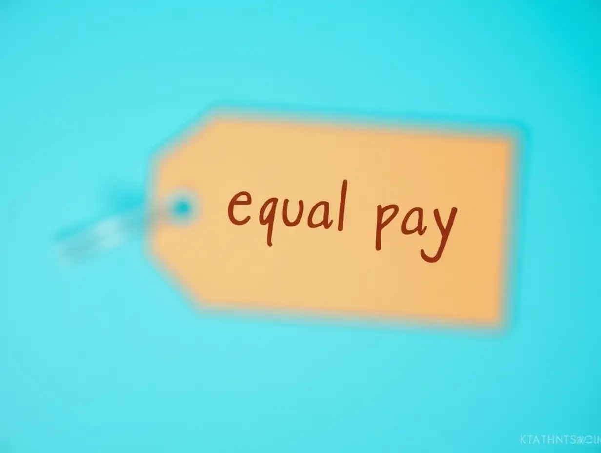 Symbolic equal pay message on orange paper against a blue background acting as a copy space image