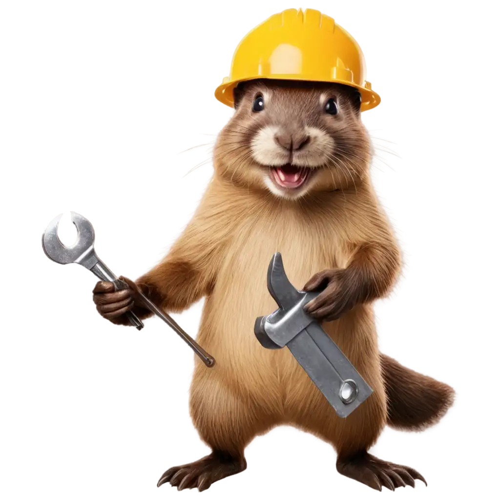 Smiling-Beaver-in-Hard-Hat-PNG-Image-Industrial-Theme-with-Wrench-and-Tail-Display