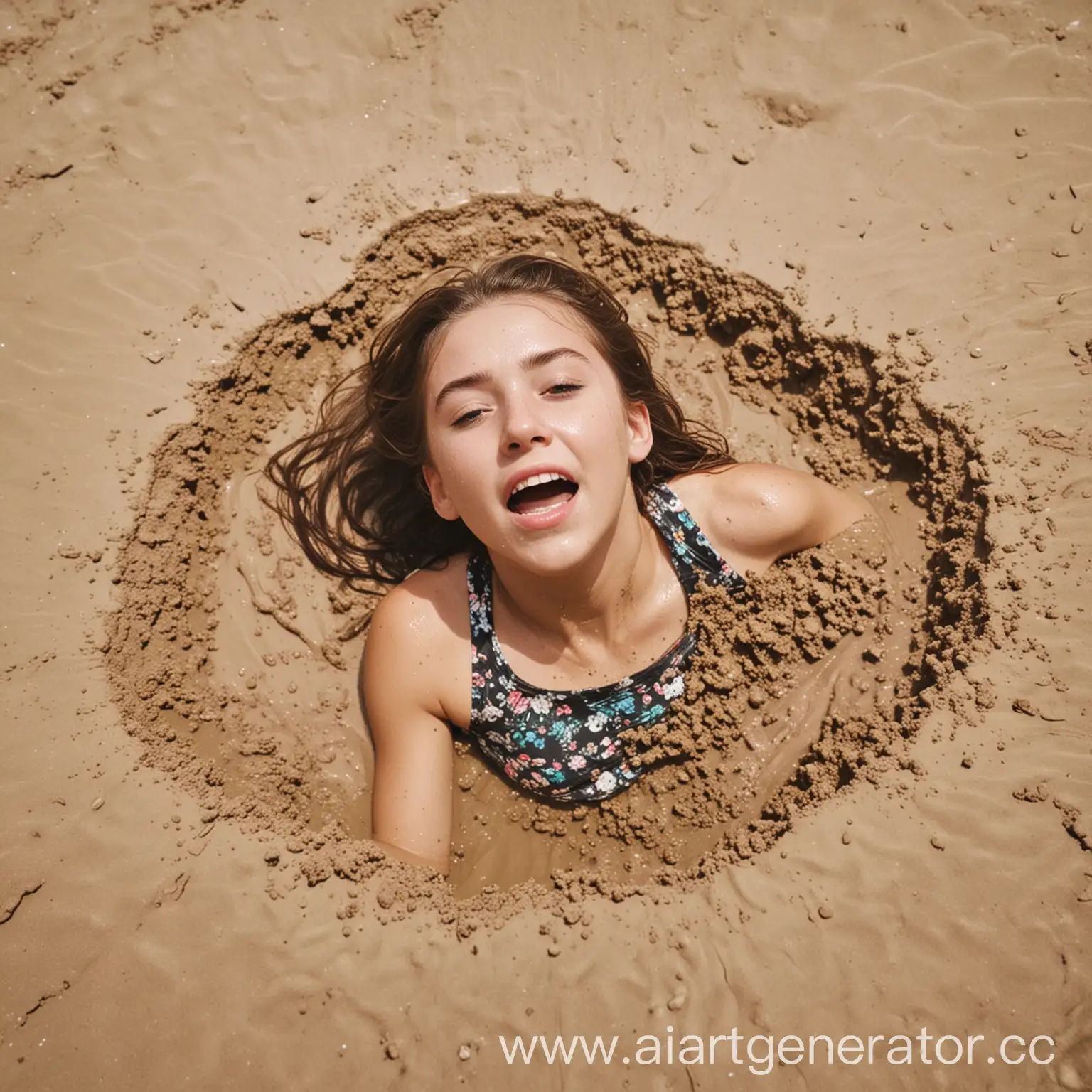 Girl sinking in quicksand 