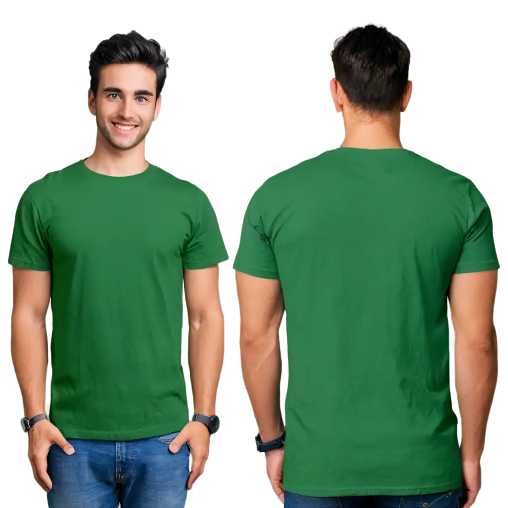 Green-Color-TShirt-Men-Front-and-Back-Mockups-PNG-for-HighQuality-Image-Display