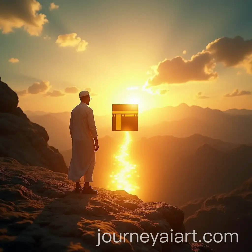 Lone-Man-Walking-Toward-Kaaba-Under-Radiant-Sunlight