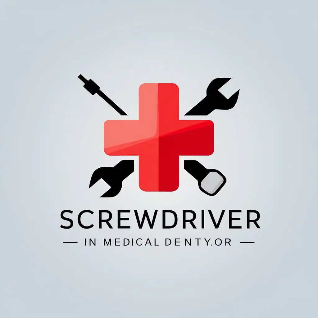 a vector logo design,with the text "screwdriver", main symbol:screwdriver/wrench/red cross,Minimalistic,be used in Medical Dental industry,clear background