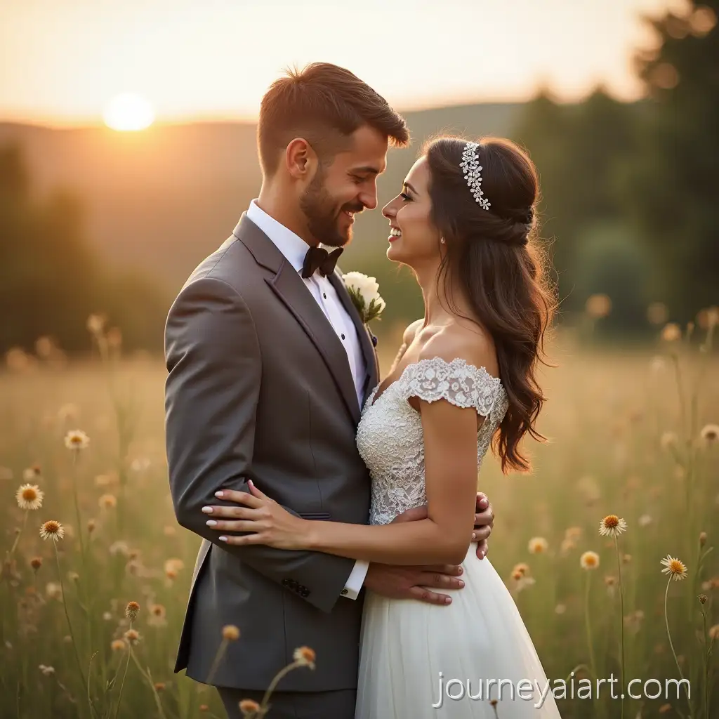 Romantic-Outdoor-Wedding-with-Smiling-Bride-and-Groom-in-Elegant-Attire