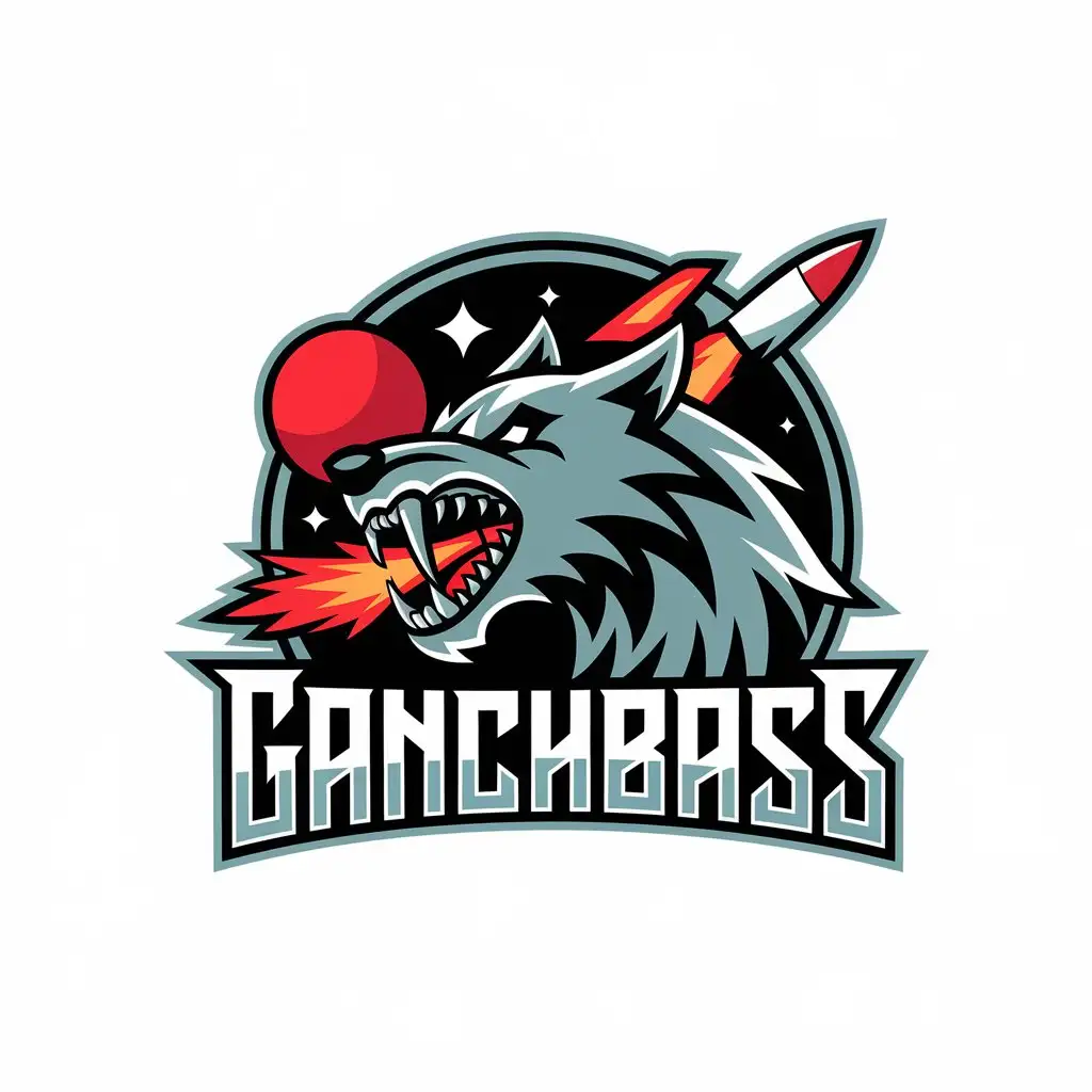 LOGO-Design-for-GanchBASS-Wolf-Ball-and-Rocket-League-Theme-with-Fire-and-Victory-Symbols