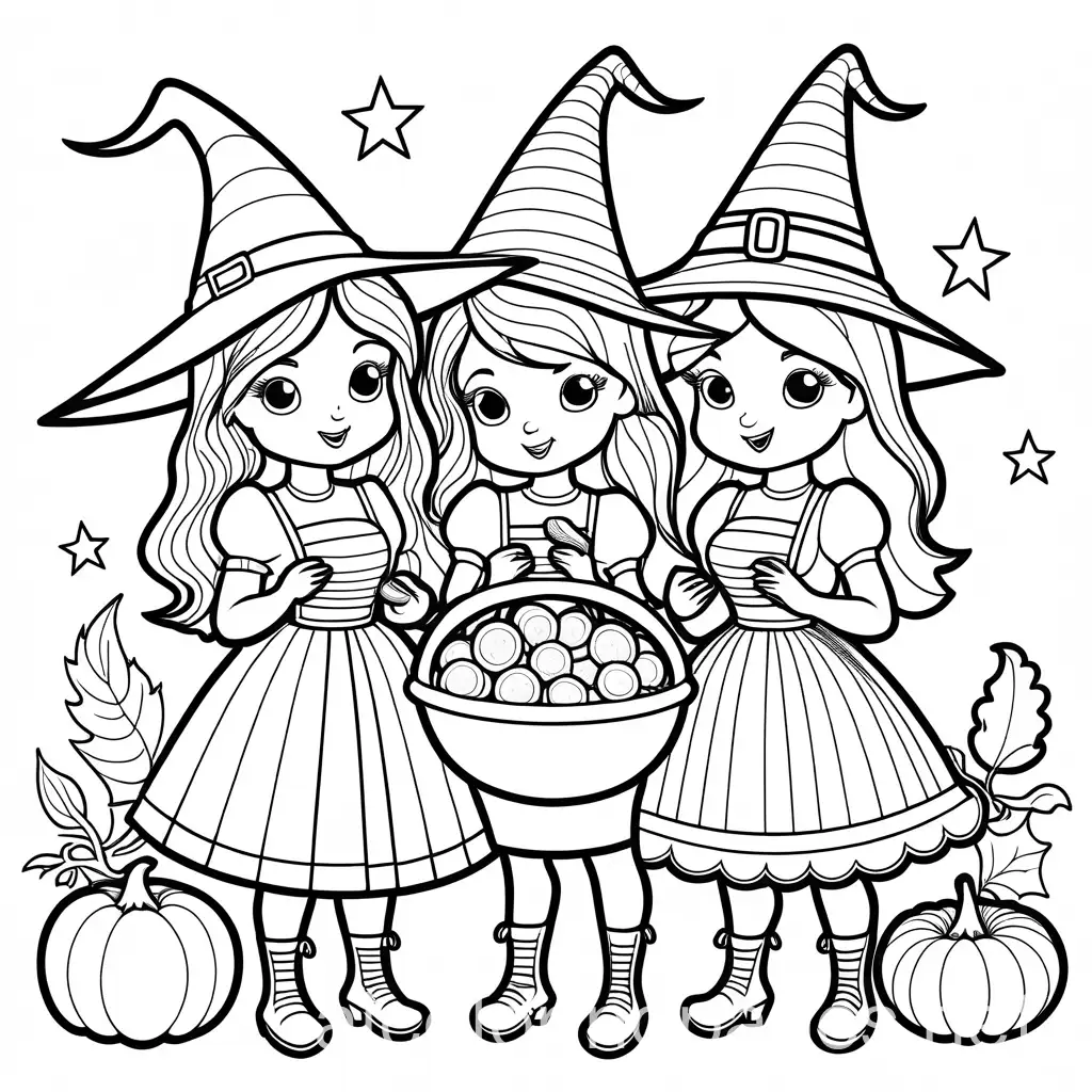 Coloring-Page-Line-Art-Witches-Holding-Candy