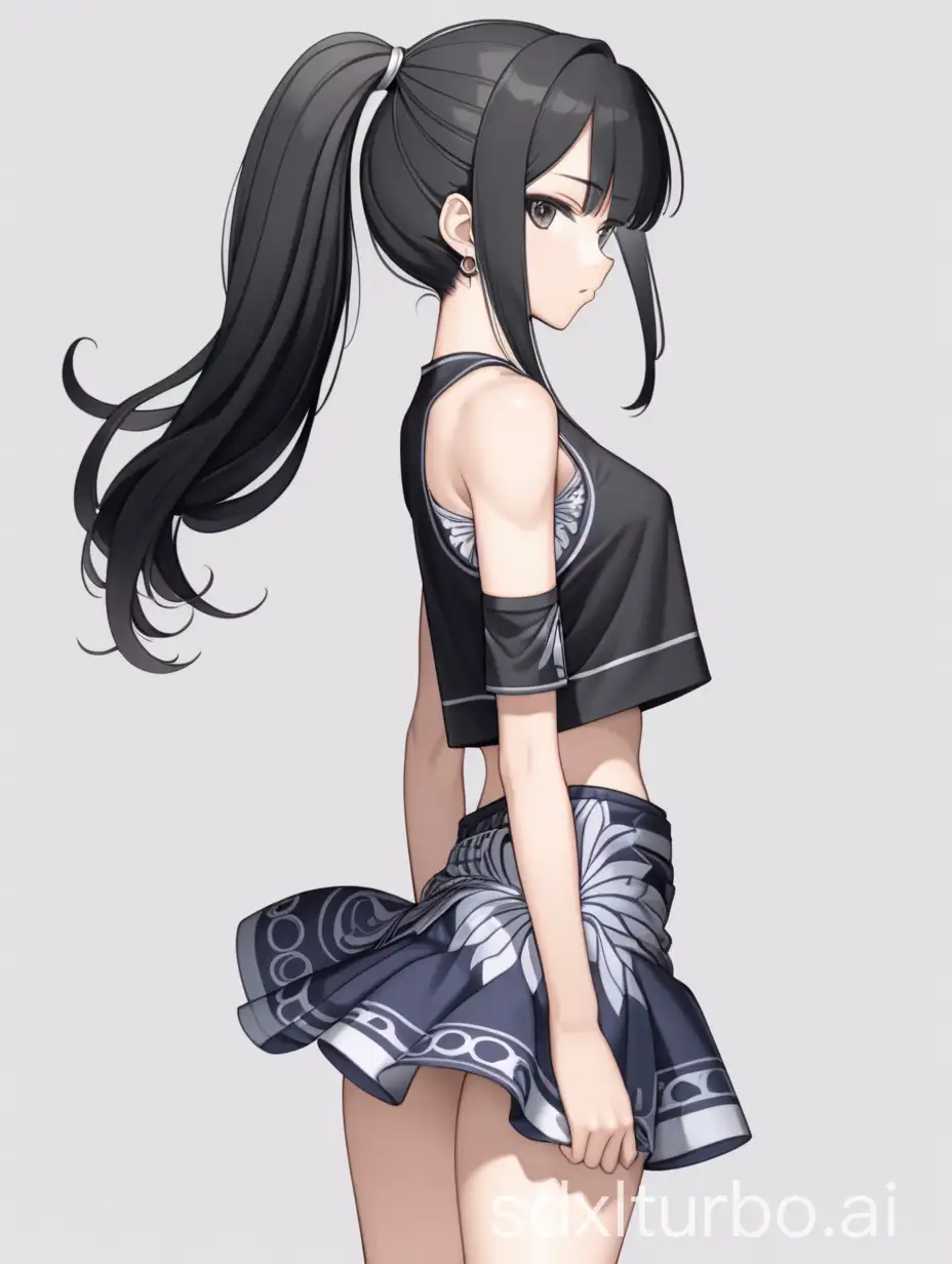 Anime-Character-with-Black-Hair-in-Crop-Top-and-Skirt-Standing-in-High-Heeled-Shoes