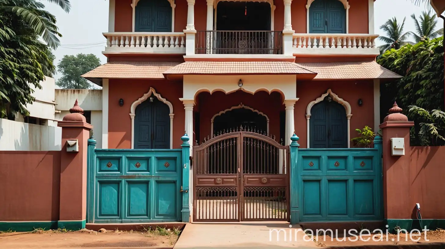 Front View of Traditional Indian House with Gate and Windows