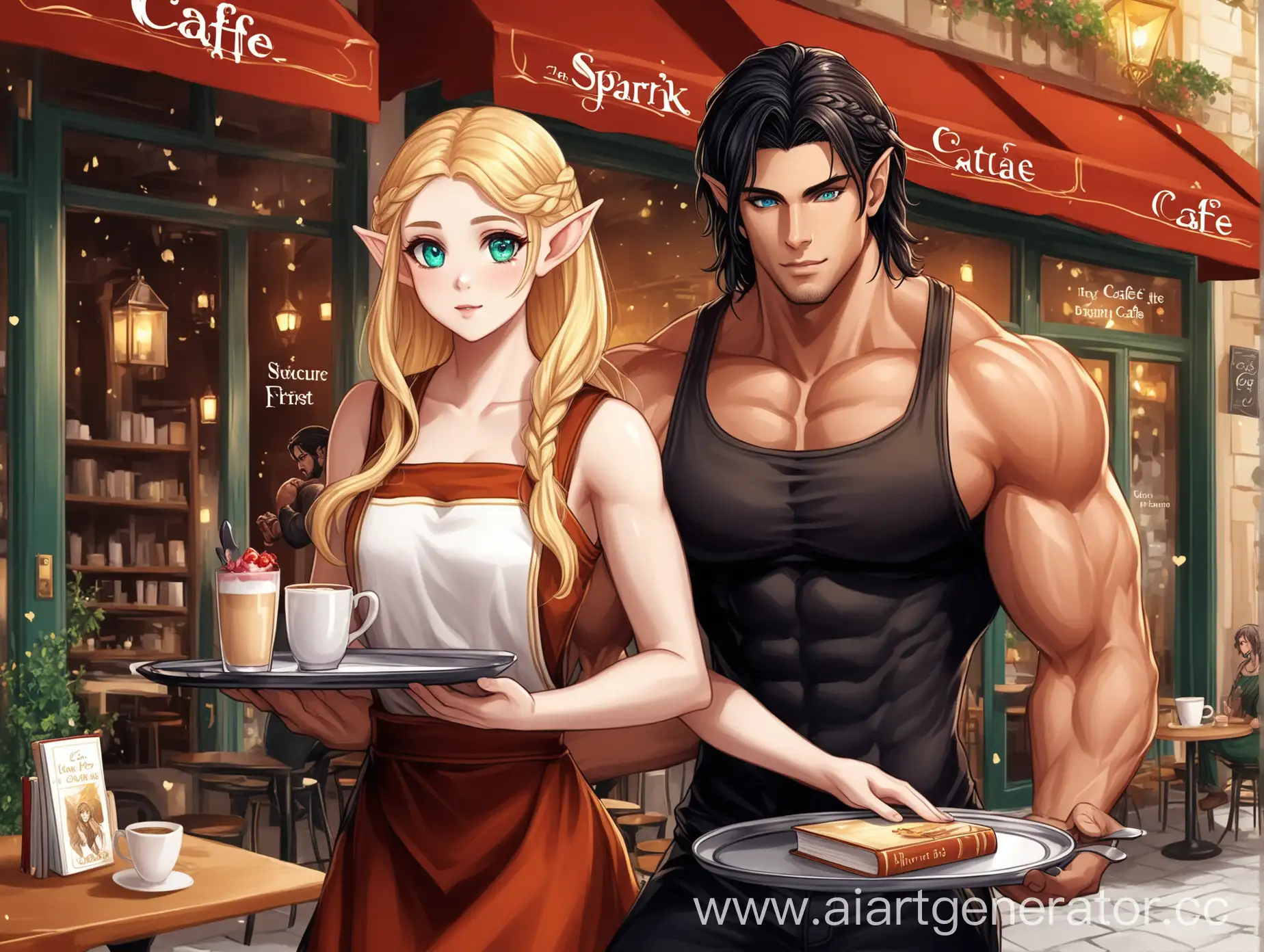 Romantic-Encounter-Elf-Girl-Serving-Dark-Elf-Man-at-Caf